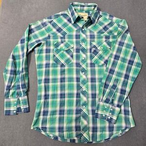 Wrangler Shirt Men Large Green Plaid Western Snap Long Sleeve Cowboy L Chest 44
